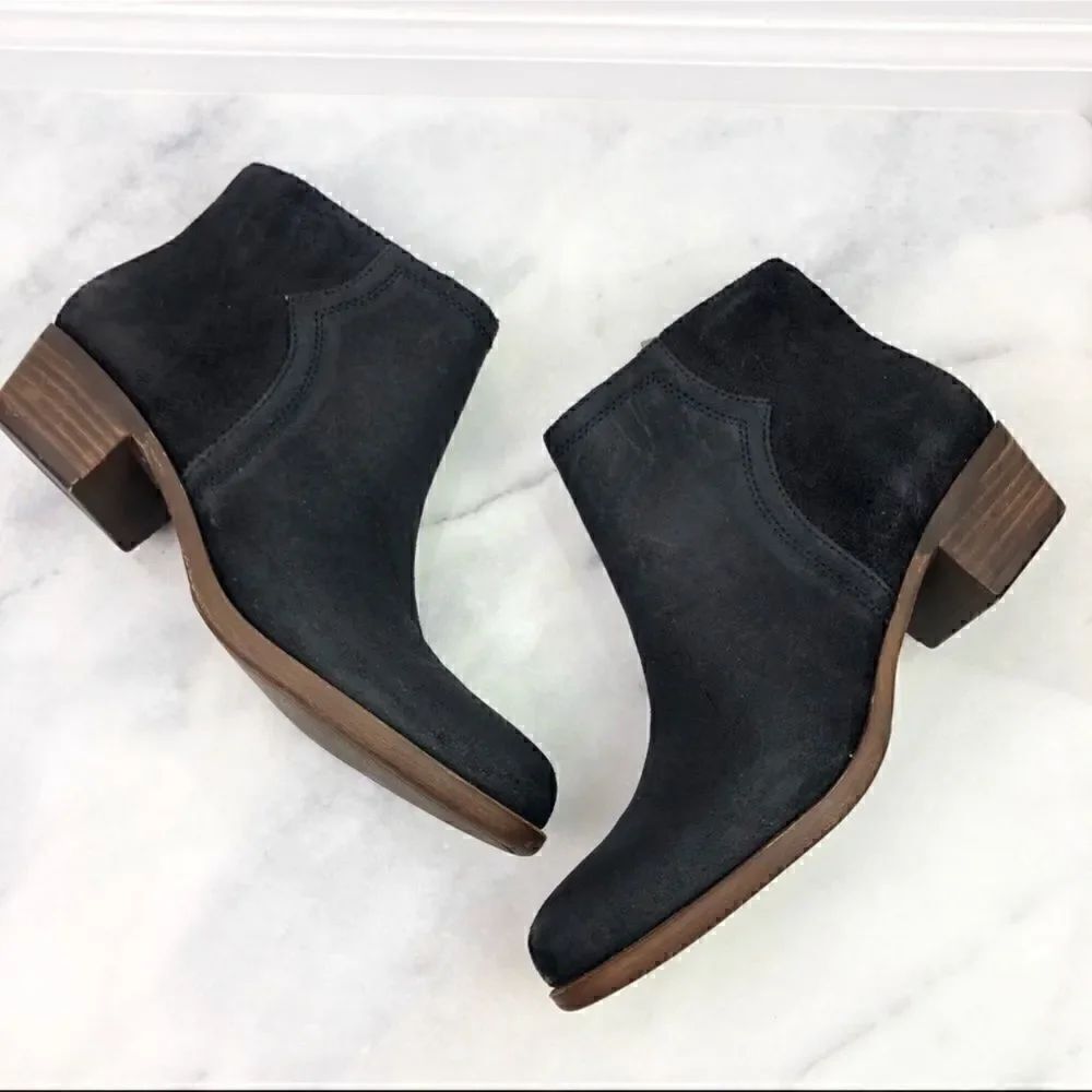 Lucky Brand- Black Balexa Black Leather Booties Heeled Ankle Boots, Size 10